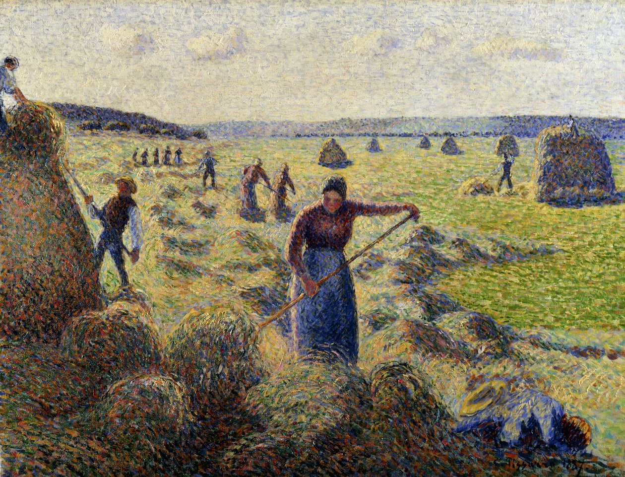 Heinän sadonkorjuu, Eragny; La Recolte des Foins, Eragny, n. 1887 tekijältä Camille Jacob Pissarro