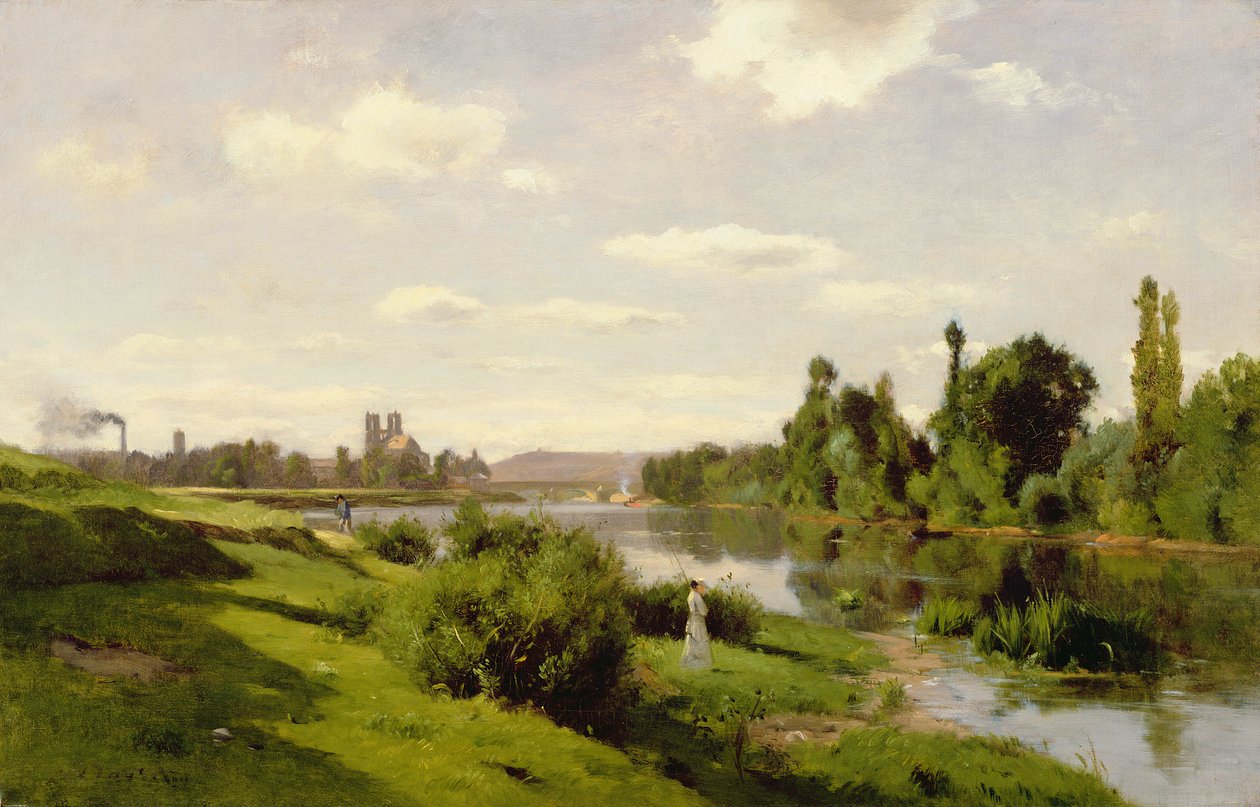 Seine-joki Mantesissa, n. 1856 (öljy vahalla vuoratulle kankaalle) tekijältä Charles Francois Daubigny