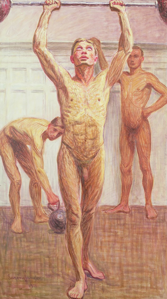 Painojen työntäminen kahdella kädellä, numero 1, 1911 tekijältä Eugène Jansson