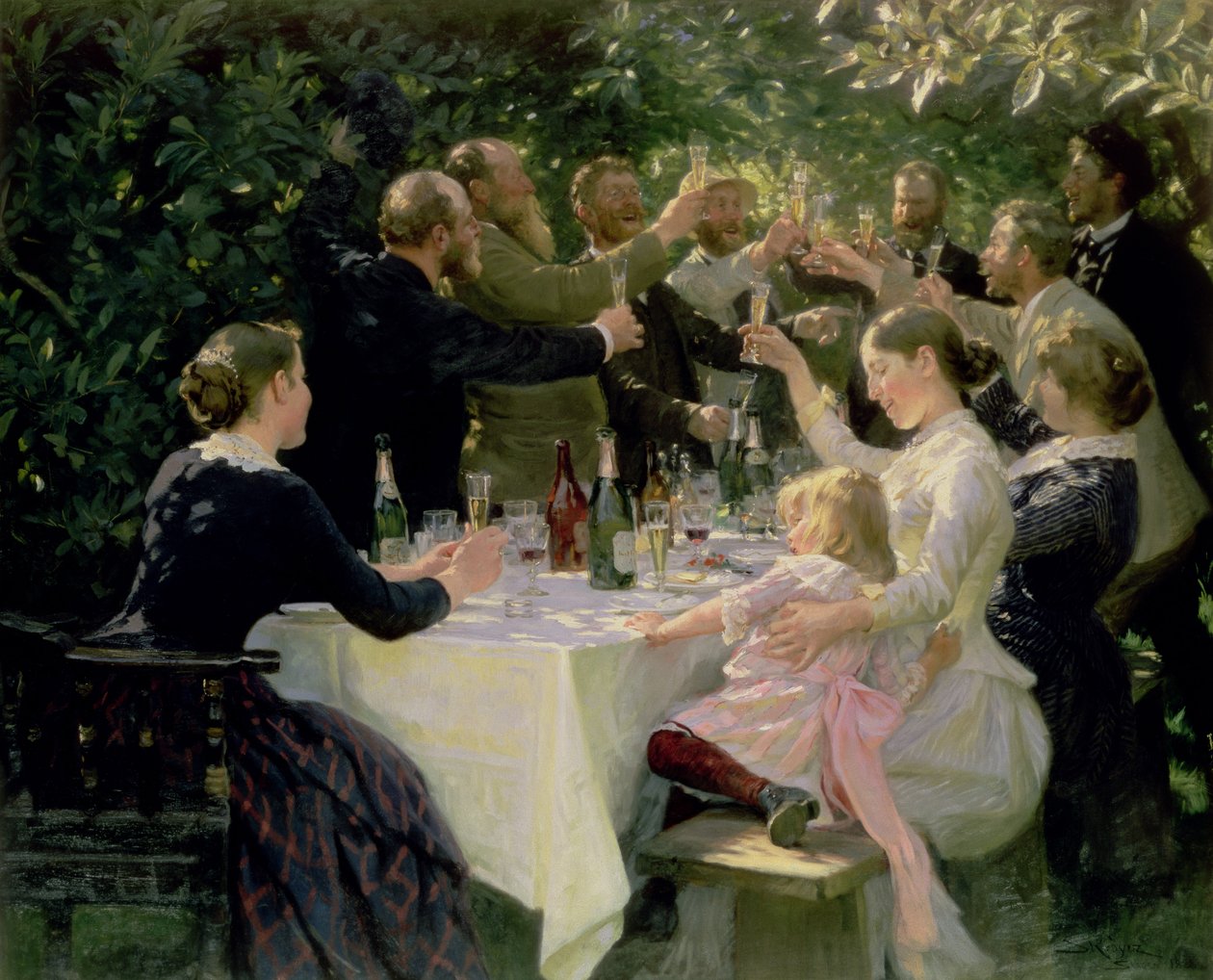 Hip Hip Hurraa! Taiteilijajuhlat Skagenissa, 1888 tekijältä Peder Severin Krøyer