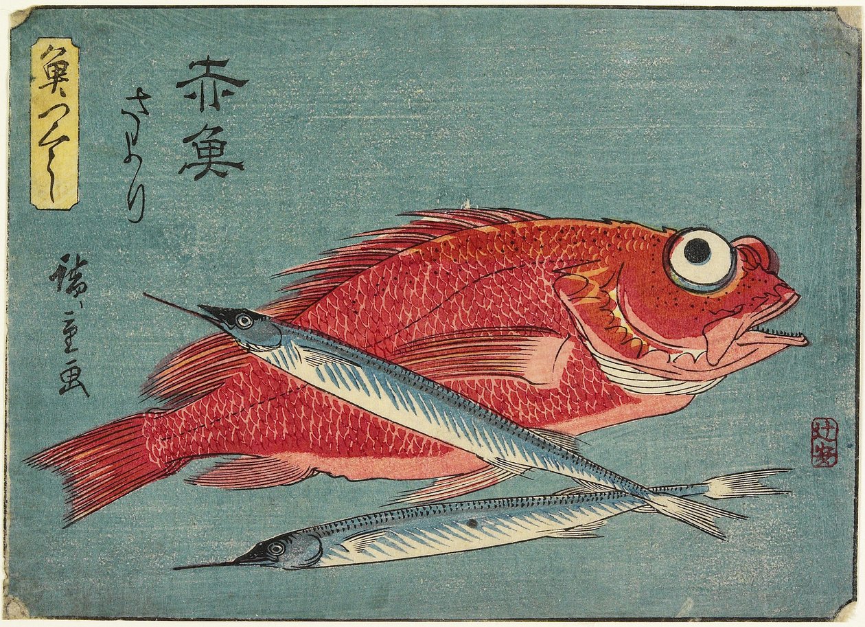 Red Snapper and Halfbeak, 1830-1844 tekijältä Utagawa Hiroshige