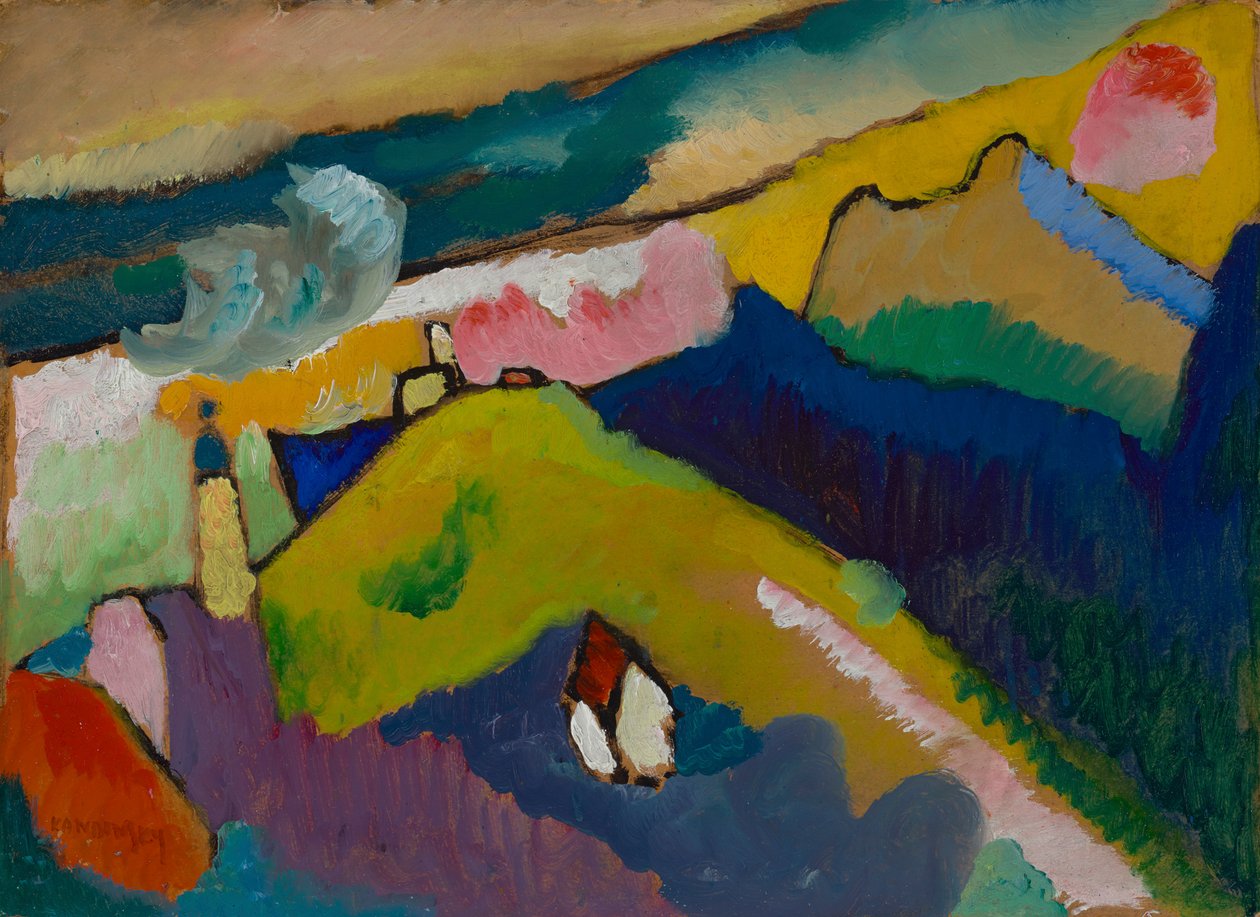 Murnau - vuoristomaisema kirkon kanssa tekijältä Wassily Kandinsky