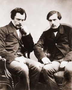 Veljekset Edmond de Goncourt (1822-1896) ja Jules de Goncourt (1830-1870) kirjallisuuskriitikot ja ranskalaiset kirjailijat, valokuva Gaspard Felix Tournachon dit Felix Nadar (1820-1910) noin 1855