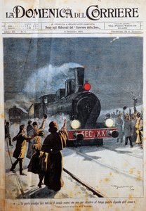 Uuden vuosisadan saapuminen, ihmiset toivottavat uuden vuosisadan tervetulleeksi ilolla, kuvitus Achille Beltrame (1871-1945), La Domenica del Corriere, 6. tammikuuta