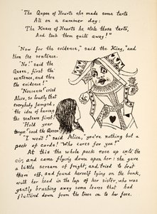 Punainen kuningatar sanoo: Pidä kielesi kiinni Liisalle, kuvitus teoksesta Alices Adventures Under Ground, pub. 1886 (faksimile)