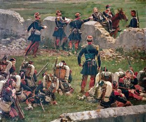 Rezonville Gravelotten taistelun ilta. Keisarillisen kaartin kranadiers levossa, 16. elokuuta tekijältä Jean Baptiste Edouard Detaille