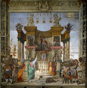 Pyhä Filippus karkottaa lohikäärmeen Hierapoliksen temppelistä. Fresco by filippiiniläinen Lippi (1457-1504) 1487-1502 Strozzi-kappeli, Santa Maria Novella, Firenze - Filippiiniläinen Lippi (1457-1504) Ajamassa lohikäärmettä Hiepoliksen temppelistä . Fresk