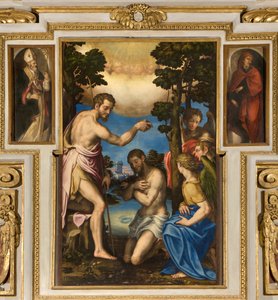 Neitsyt Marian kappeli, ensimmäinen jänne eteläpuolella, Giulio Campi, Kristuksen kaste 1569, sivuilla Sant
