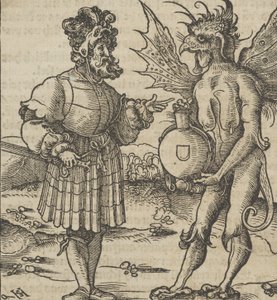 Paholainen, joka tarjoaa myrkkyä ritarille, kirjasta Hymmelwagen auff dem, wer wol leben..., 1517.