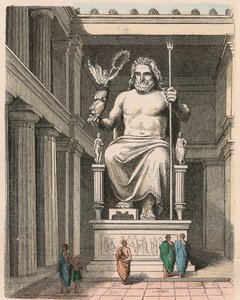 Muinainen Kreikka: Zeus-patsas Olympian temppelissä - Phidiaksen veistos, n. 440/30 eaa. yksi maailman seitsemästä ihmeestä tekijältä Heinrich Leutemann