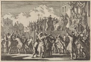 Katolinen kohtaus Aberdeenissa pilkkaa katolista uskontoa, 1689 tekijältä Jan Luyken