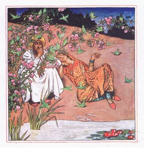 Rakasta kevyesti, kuvitus Kaman puutarhasta (ja muita sanoituksia Intiasta), 1920 tekijältä John Byam Liston Shaw