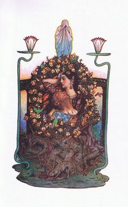 Puutarha sillan vieressä, kuvitus Kaman puutarhasta (ja muita sanoituksia Intiasta), 1920 tekijältä John Byam Liston Shaw