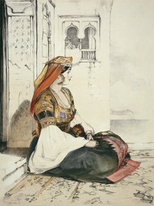 Gibraltarin juutalainen nainen, "Sketches of Spain", kaiverrettu Charles Joseph Hullmandel (1789-1850), julkaistu 1836