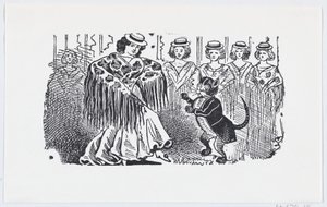 Nainen tanssii kissan kanssa puvussa, n. 1880-1910, n. 1880-1910.