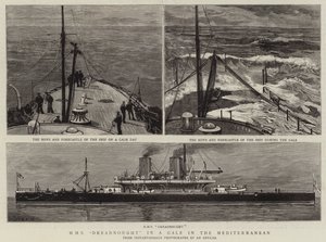H M S Dreadnought myrskyssä Välimerellä.
