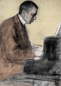 Muotokuva Sergei (Sergei) Rahmaninovista (Serge Rahmaninov tai Rakhmaninov) (1873 - 1943), venäläinen säveltäjä ja pianisti. piirustus Leonid O. Pasternak (1862-1945).