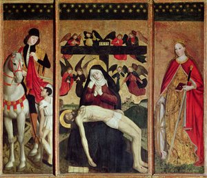 Triptyykki, joka kuvaa Pietaa Pyhän Martinin ja Pyhän Katariinan välillä, 1475
