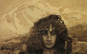 Demonin pää, 1890 (wc kartongille)