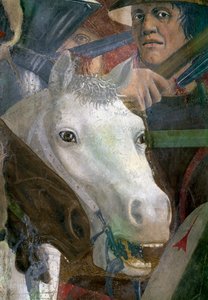 Legend of the True Cross, Herakleiosin ja Chosroesin taistelu, yksityiskohta hevosesta ja sotilaasta, valmistunut 1464 fresko.