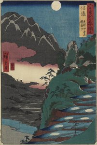Kuun heijastuksia Rice Paddysilla Kyo_dai-vuoren juurella, Shinanon maakunnassa, heinäkuussa 1853