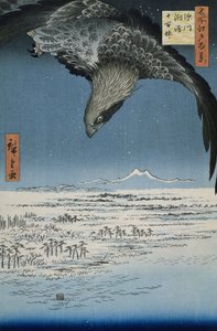 Jumantsubon tasango Susakissa lähellä Fukagawaa, 1857 (värillinen puupiirros)