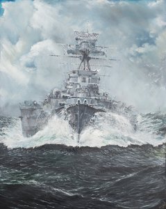 HMS Hood suuntaa Bismarckiin 23. toukokuuta 1941, 2014, (Öljy kankaalle)