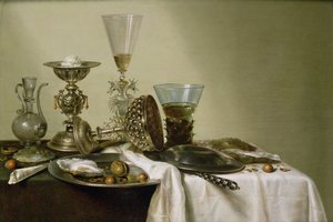 Asetelma ostereiden ja pähkinöiden kanssa, 1637