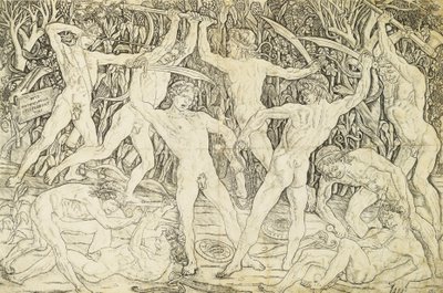 Nudes taistelussa, Antonio del Pollaiuolo (n. 1431-1498), kaiverrus tekijältä Antonio Pollaiuolo