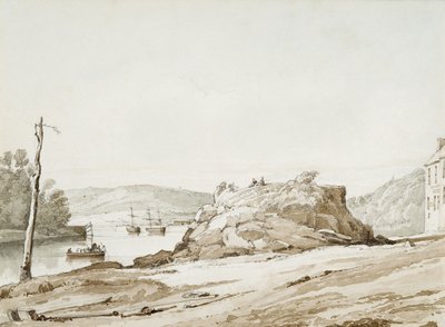 Briton Ferry (seepia wash  lyijykynä paperille) tekijältä George Orleans Delamotte