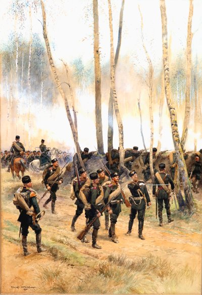 Sotilas rintamalla, 1885 (wc, mustaa tussia ja vartaloväriä paperille) tekijältä Jean Baptiste Edouard Detaille